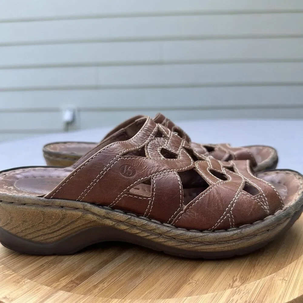 Josef Seibel Catalonia Wedge Sandals Womens Size 38 US 7-7.5 Brown Leather Shoes